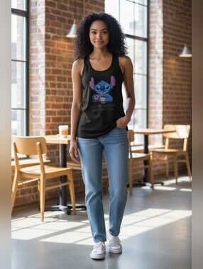 Disney Stitch Coffee & Donut Graphic Tank Top Women’s Medium